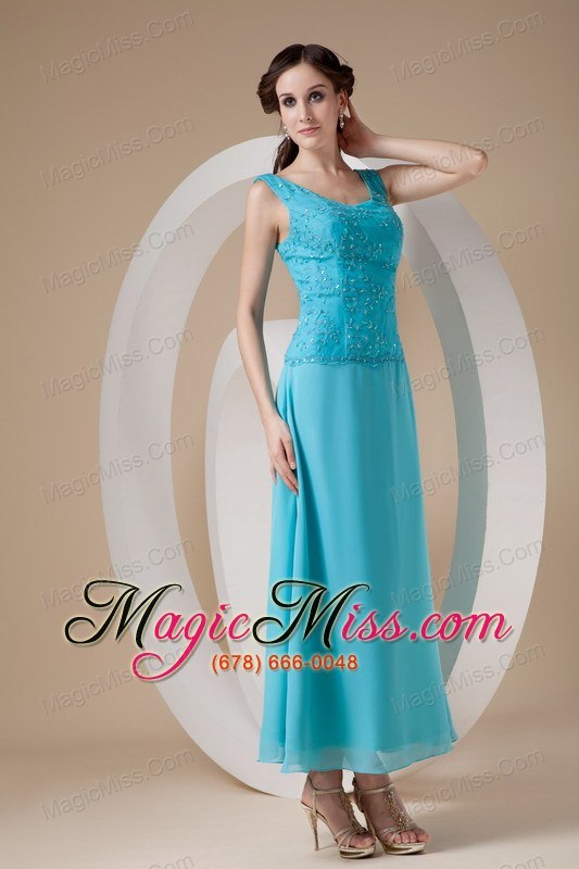 wholesale teal column / sheath wide straps ankle-length chiffon beading prom dress