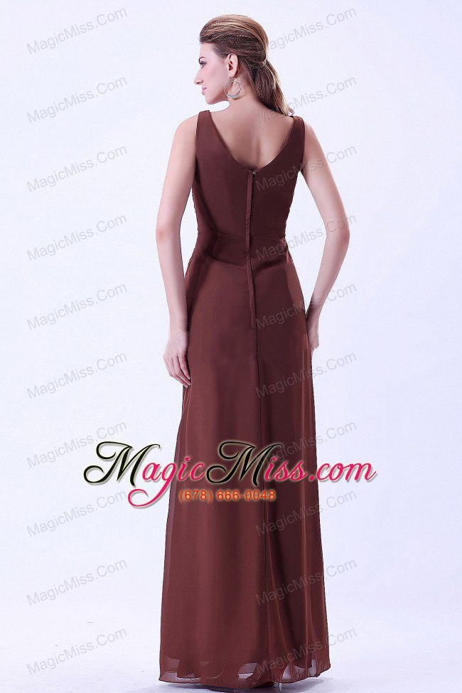 wholesale v-neck chiffon brown bridemaid dress floor-length