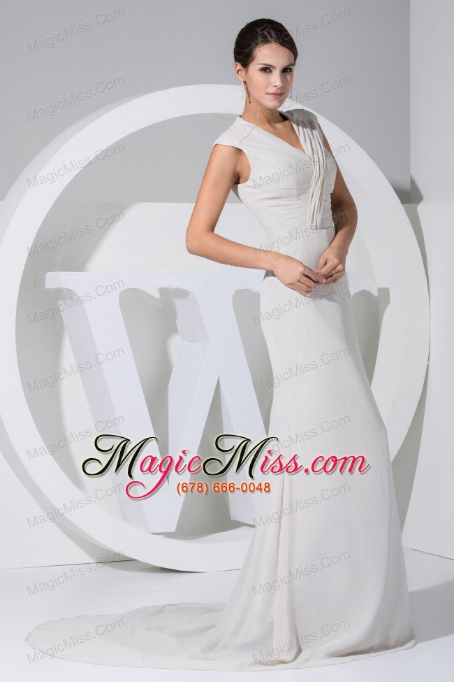 wholesale simple grey chiffon brush train v-neck 2013 prom dress