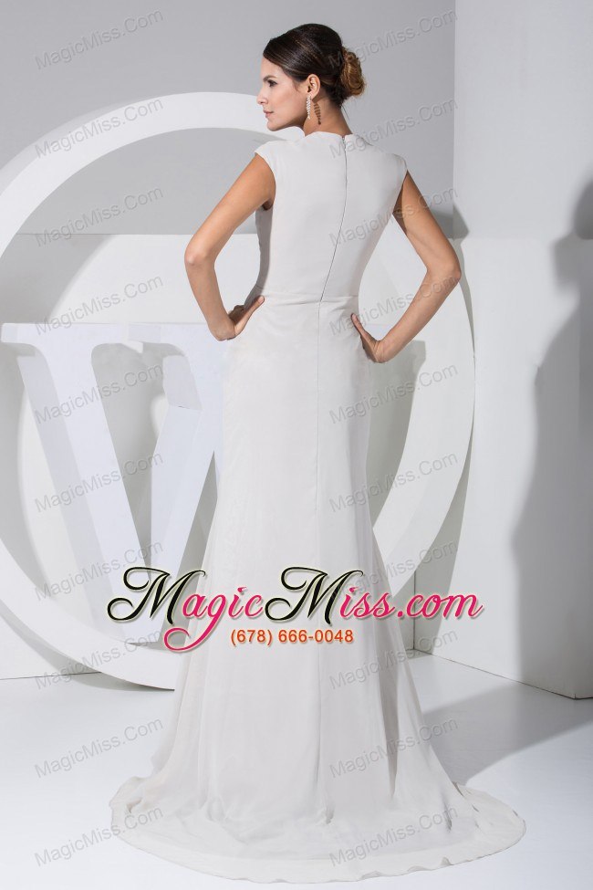 wholesale simple grey chiffon brush train v-neck 2013 prom dress