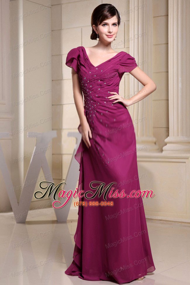 wholesale v-neck and short sleeves for mother of the bride dress with beading
