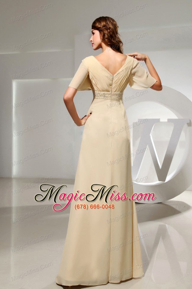 wholesale champagne mother of the bride dress with short sleeves and beading