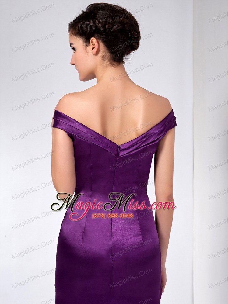 wholesale purple column off the shoulder ankle-length taffeta beading mother of the bride dress