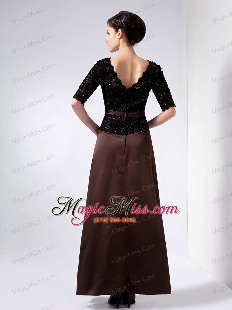 wholesale brown column v-neck ankle-length taffeta and lace beading mother of the bride dress