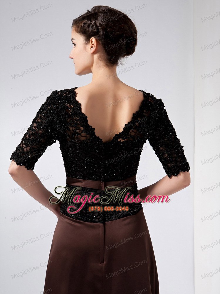 wholesale brown column v-neck ankle-length taffeta and lace beading mother of the bride dress