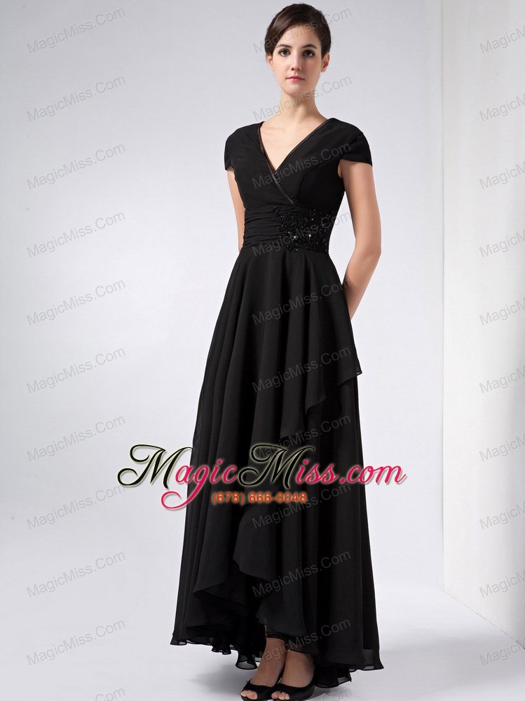 wholesale black a-line v-neck ankle-length chiffon sequins mother of the bride dress