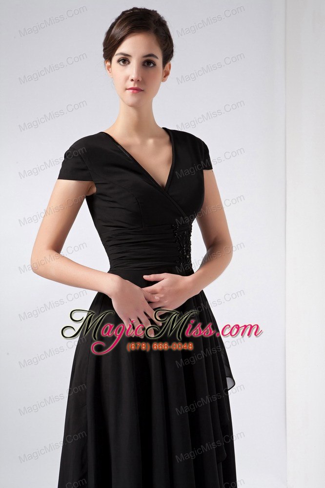 wholesale black a-line v-neck ankle-length chiffon sequins mother of the bride dress