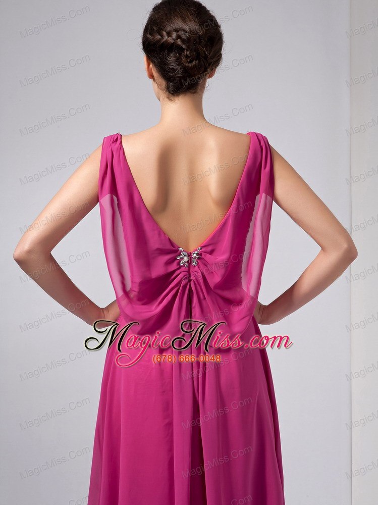 wholesale hot pink column v-neck ankle-length chiffon beading mother of the bride dress