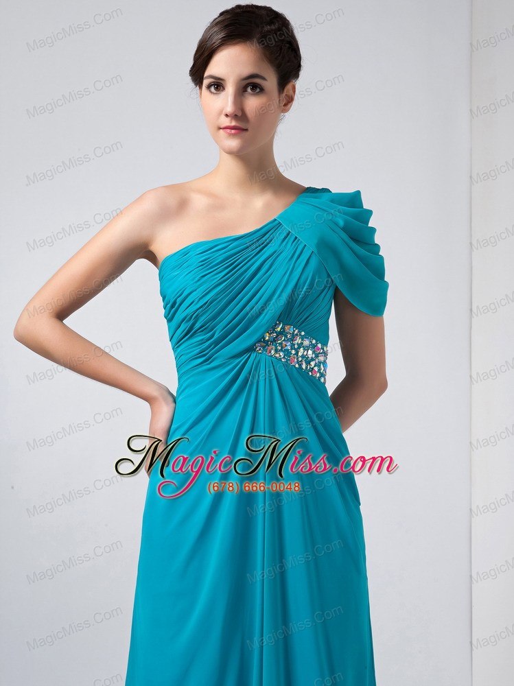 wholesale beautiful baby blue column one shoulder homecoming dress ankle-length chiffon beading