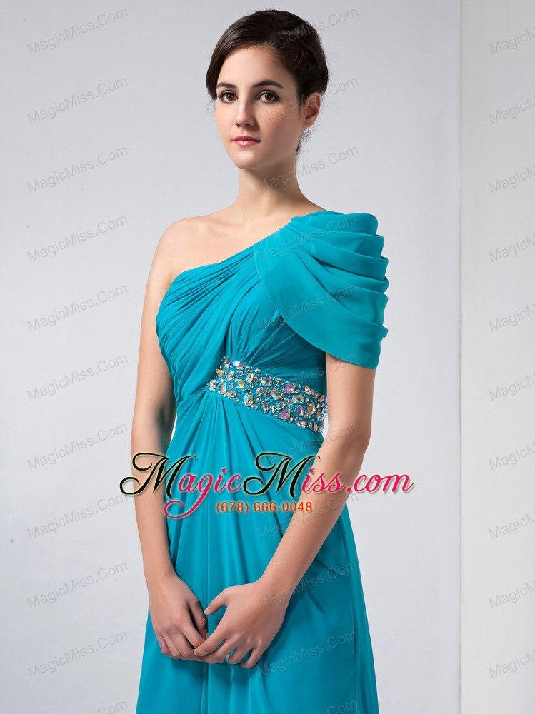 wholesale beautiful baby blue column one shoulder homecoming dress ankle-length chiffon beading