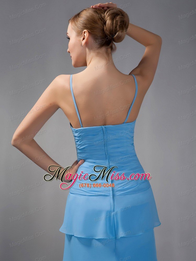 wholesale teal column straps brush train chiffon beading and ruch mother of the bride dress