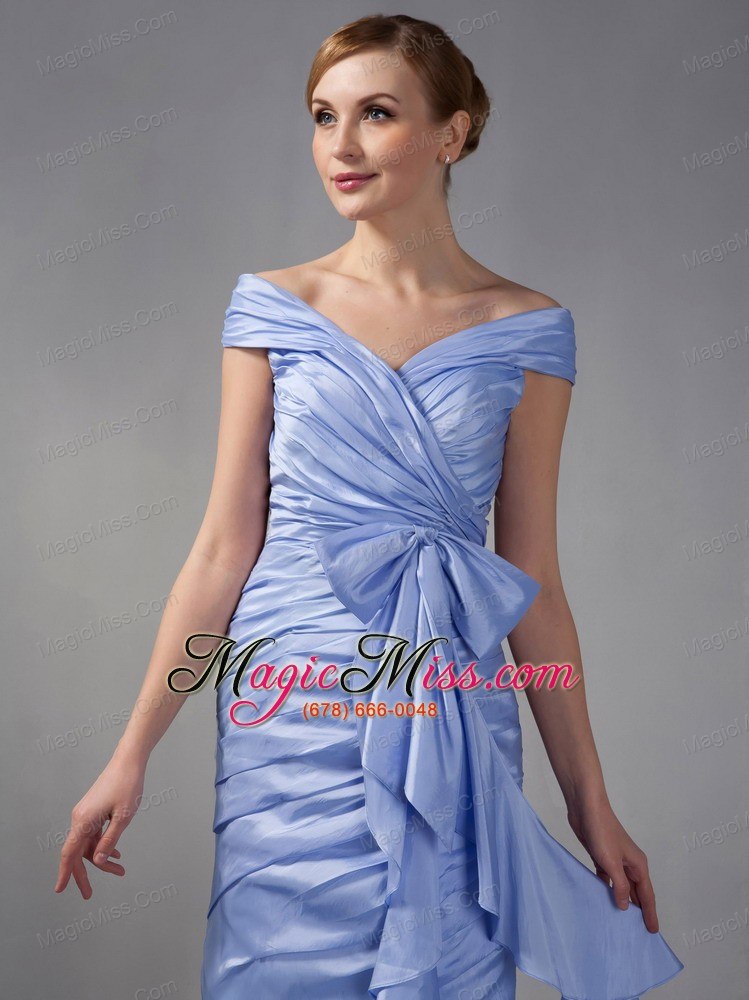 wholesale lilac column off the shoulder mini-length chiffonruch mother of the bride dress