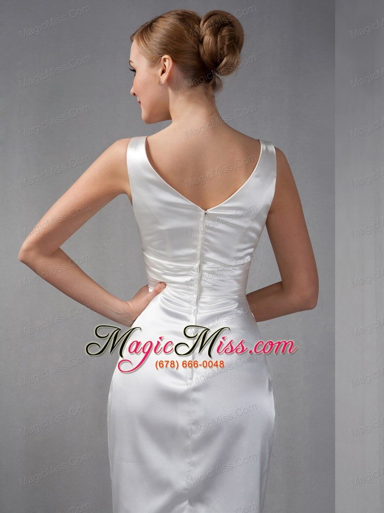 wholesale white column v-neck knee-length taffeta ruch and hand made flowers mother of the bride dress