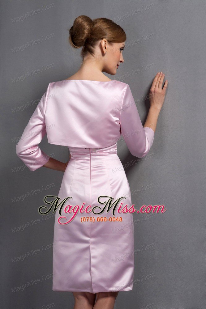 wholesale baby pink column v-neck knee-length taffeta ruch and appliques mother of the bride dress