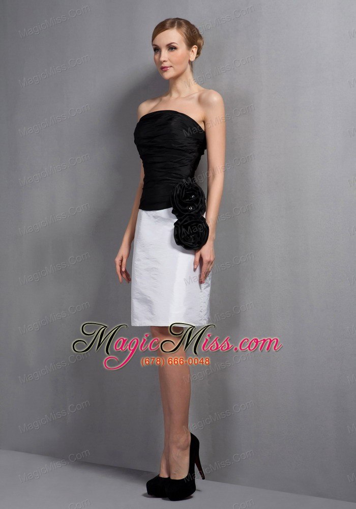 wholesale white and black column strapless knee-length satin hand made flowers mother of the bride dress
