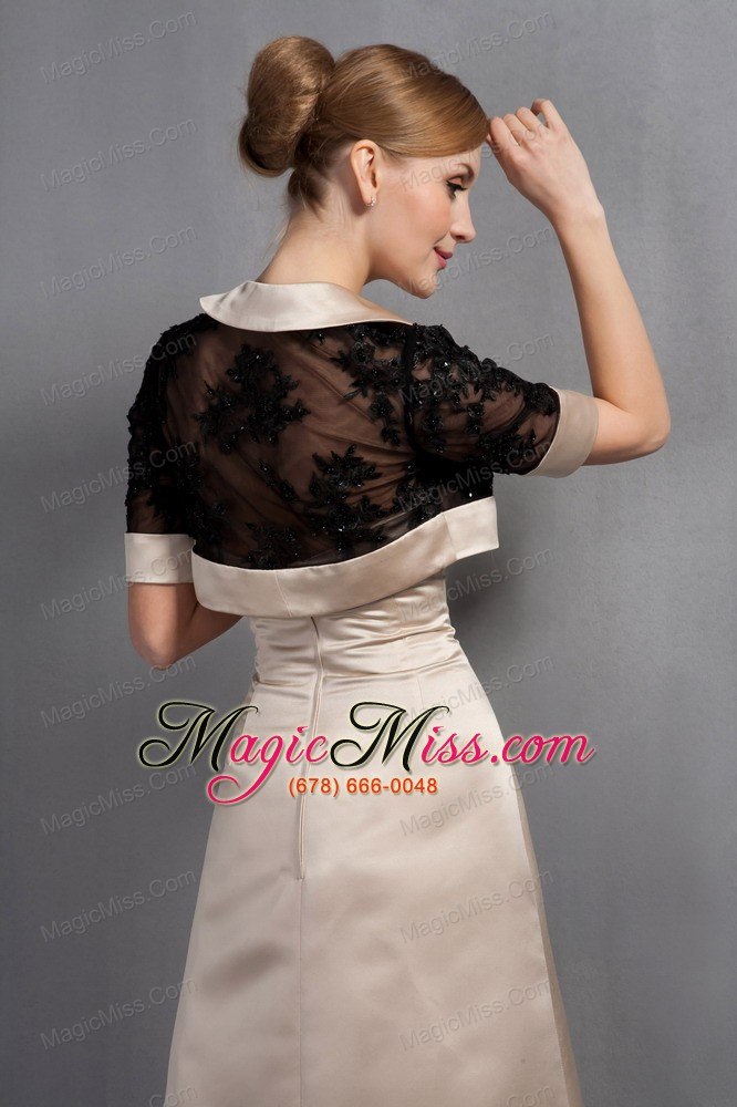 wholesale champagne a-line strapless knee-length satin hand made flowers mother of the bride dress