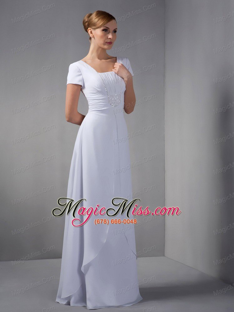 wholesale white column square floor-length chiffon beading mother of the bride dress