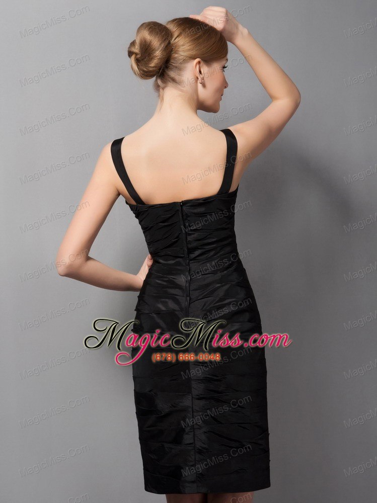 wholesale black column straps mini-length taffeta ruch mother of the bride dress