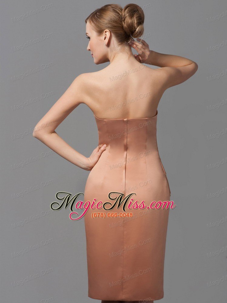 wholesale rust red strapless knee-length satin ruch mother of the bride dress