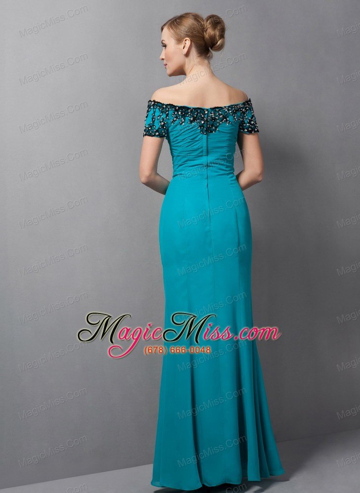 wholesale teal mermaid off the shoulder floor-length chiffon appliques mother of the bride dress