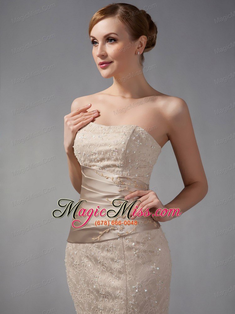 wholesale unique champagne mermaid prom dress off the shoulder beading floor-length lace