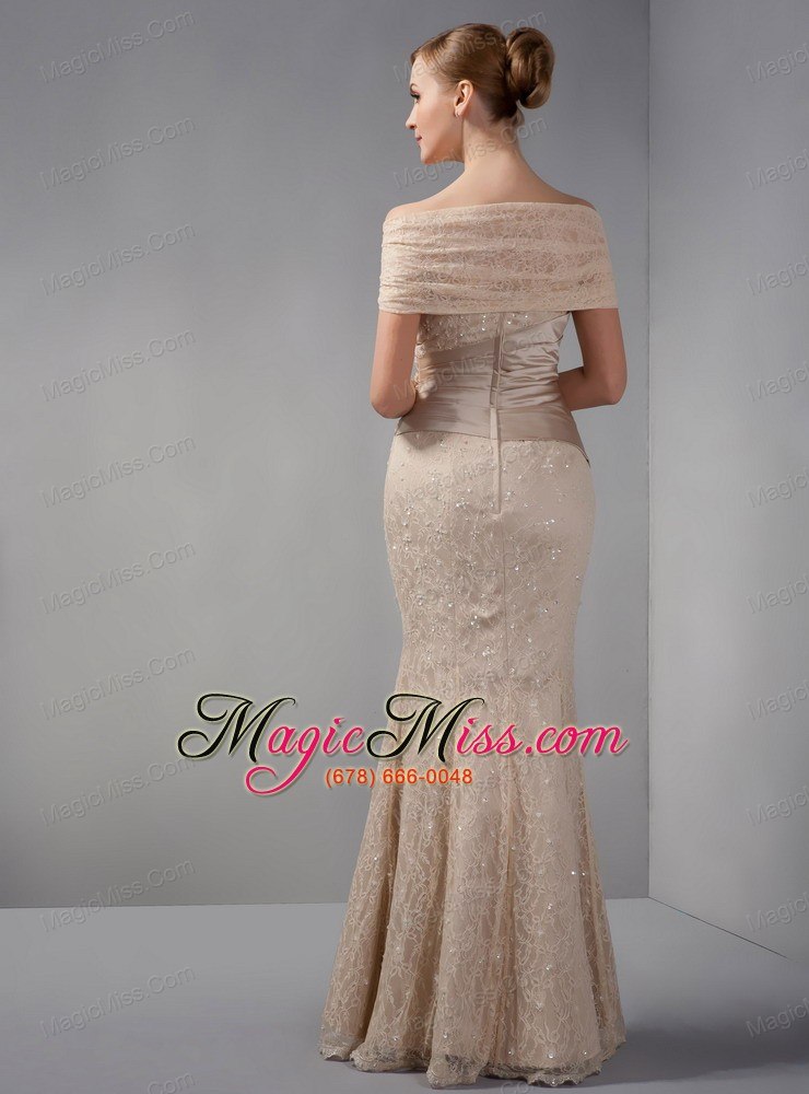 wholesale unique champagne mermaid prom dress off the shoulder beading floor-length lace