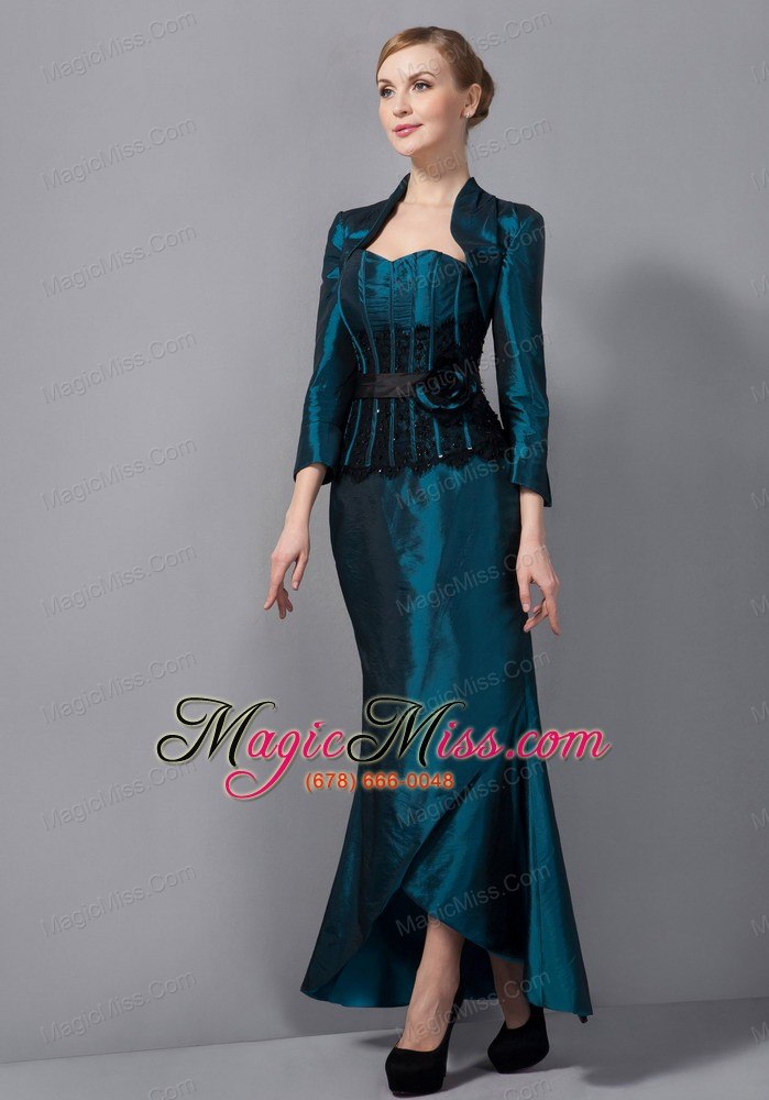 wholesale turquoise mermaid sweetheart ankle-length taffeta sash mother of the bride dress