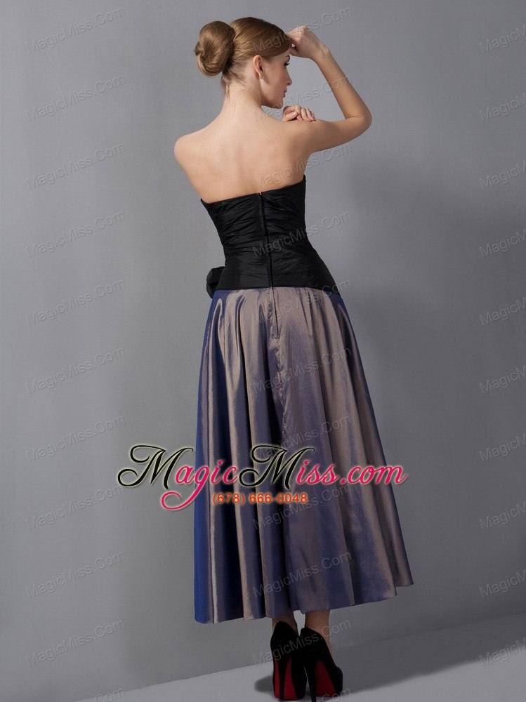 wholesale purple empire strapless ankle-length taffeta hand made flowers mother of the bride dress