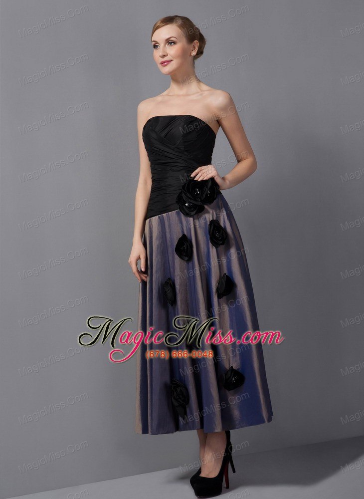 wholesale purple empire strapless ankle-length taffeta hand made flowers mother of the bride dress