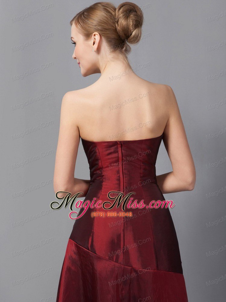 wholesale wine red column strapless floor-length taffeta ruch mother of the bride dress