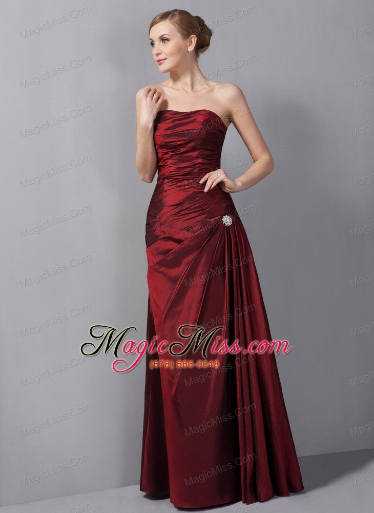 wholesale wine red column strapless floor-length taffeta ruch mother of the bride dress