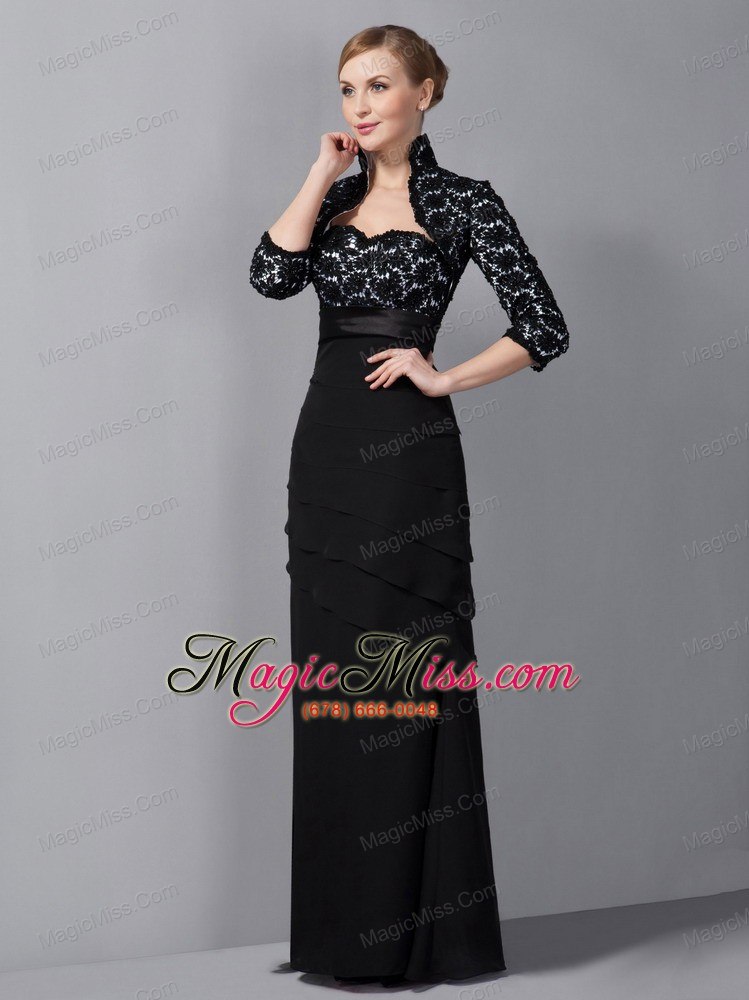 wholesale black column strapless floor-length chiffon appliques mother of the bride dress