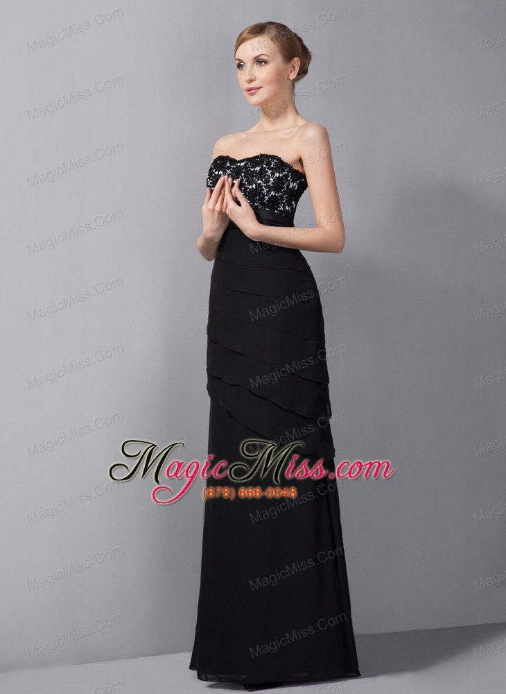 wholesale black column strapless floor-length chiffon appliques mother of the bride dress