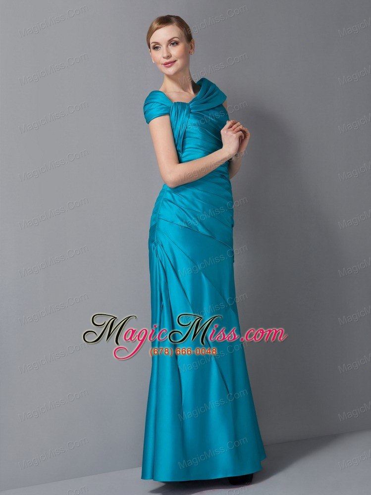 wholesale teal column asymmetrical ankle-length taffeta ruch mother of the bride dress
