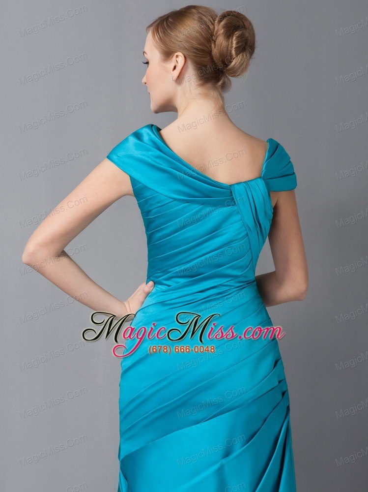 wholesale teal column asymmetrical ankle-length taffeta ruch mother of the bride dress