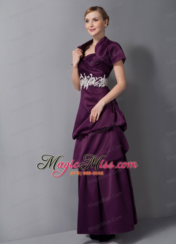 wholesale dark purple column sweetheart ankle-length ankle-length appliques mother of the bride dress