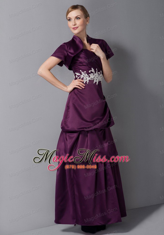 wholesale dark purple column sweetheart ankle-length ankle-length appliques mother of the bride dress