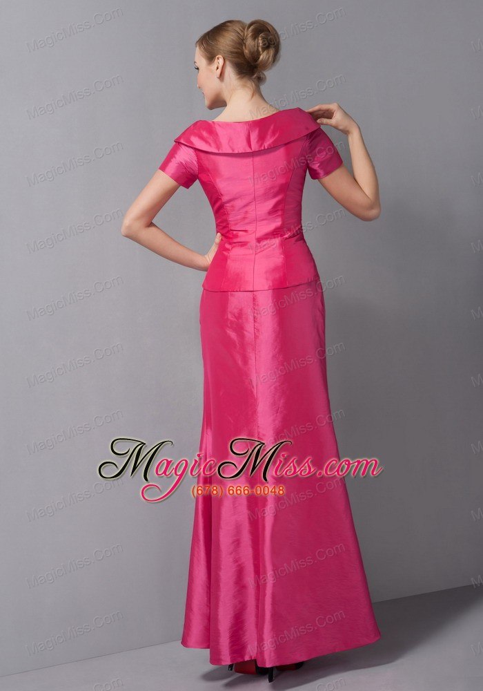 wholesale hot pink column v-neck ankle-length taffeta ruch mother of the bride dress