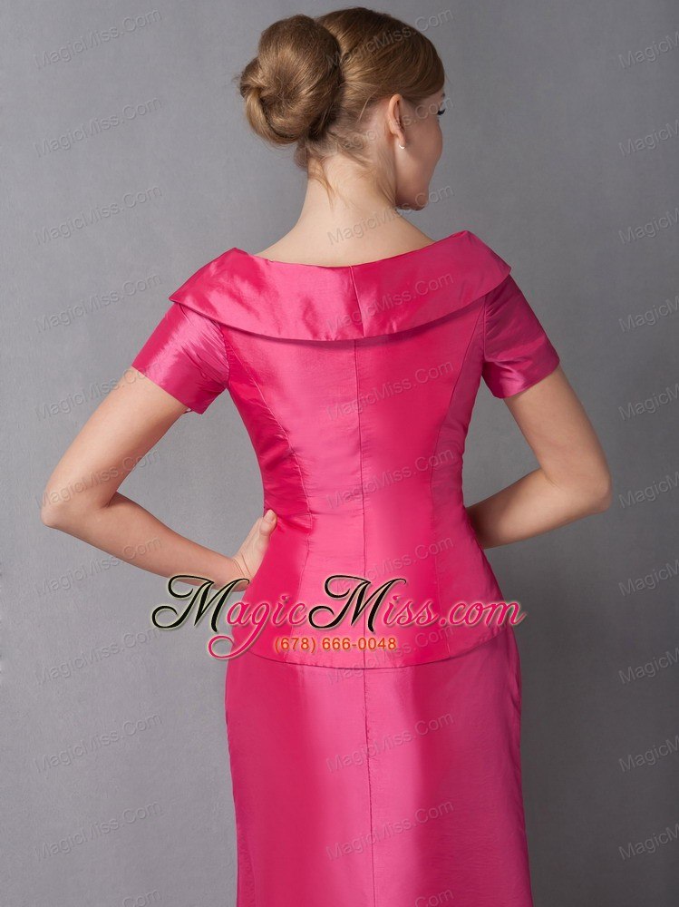 wholesale hot pink column v-neck ankle-length taffeta ruch mother of the bride dress