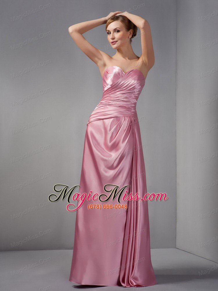 wholesale modest rose pink column prom dress sweetheart ruch floor-length taffeta