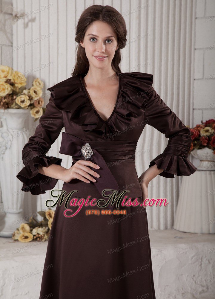 wholesale brown a-line v-neck floor-length satin beading mother of the bride dress