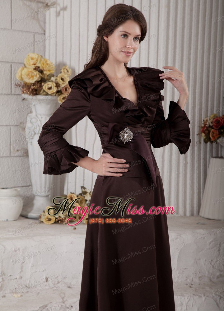 wholesale brown a-line v-neck floor-length satin beading mother of the bride dress