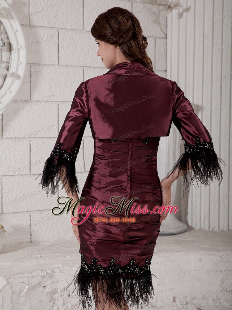 wholesale burgundy column strapless knee-length taffeta rhinestones and ruch mother of the bride dress