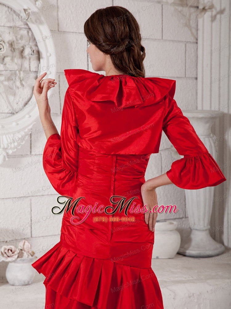 wholesale red column sweetheart knee-length taffeta ruch mother of the bride dress