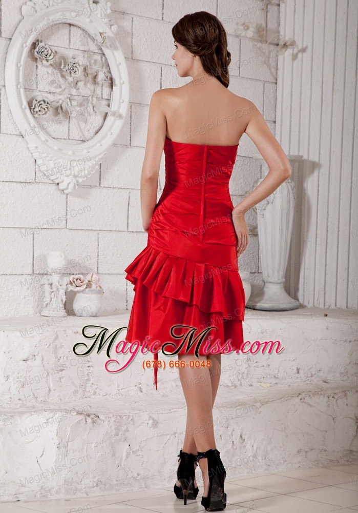 wholesale red column sweetheart knee-length taffeta ruch mother of the bride dress