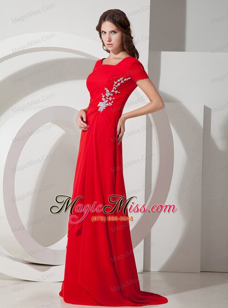 wholesale red empire square brush chiffon appliques mother of the bride dress