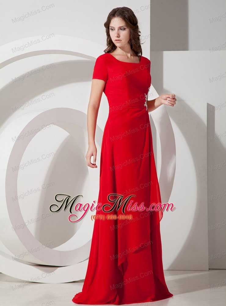 wholesale red empire square brush chiffon appliques mother of the bride dress