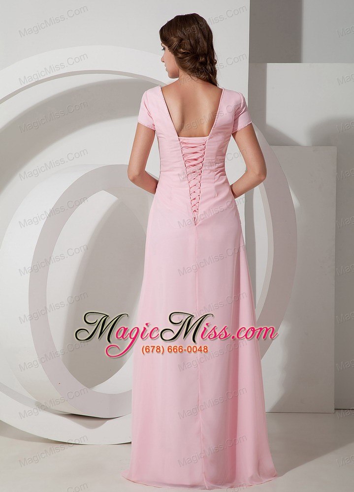 wholesale baby pink empire square floor-length chiffon beading prom dress