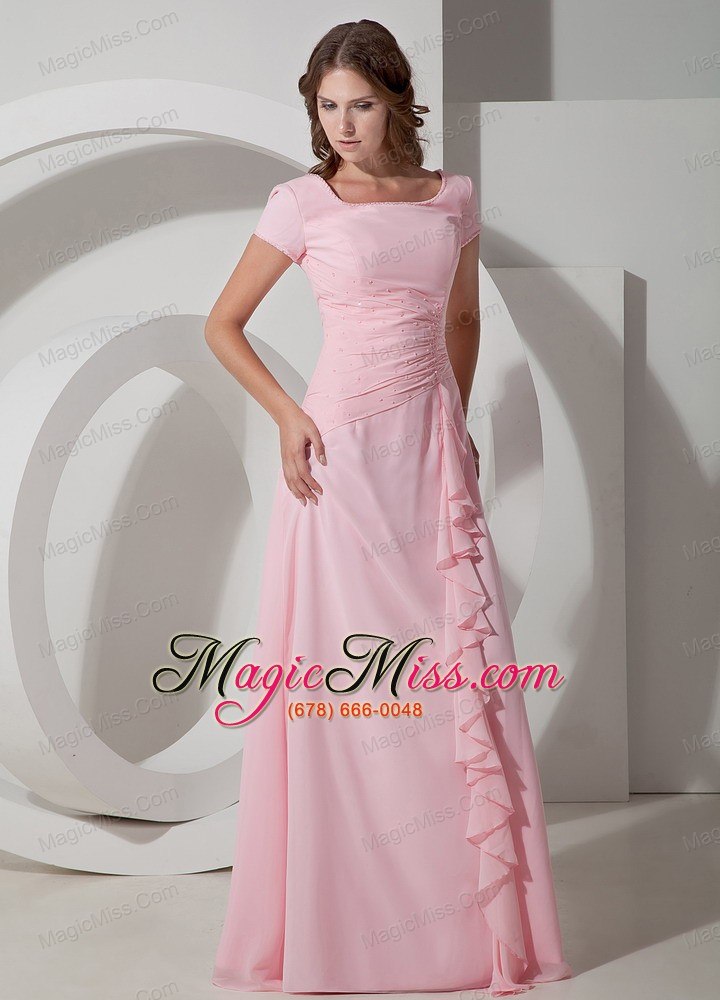 wholesale baby pink empire square floor-length chiffon beading prom dress