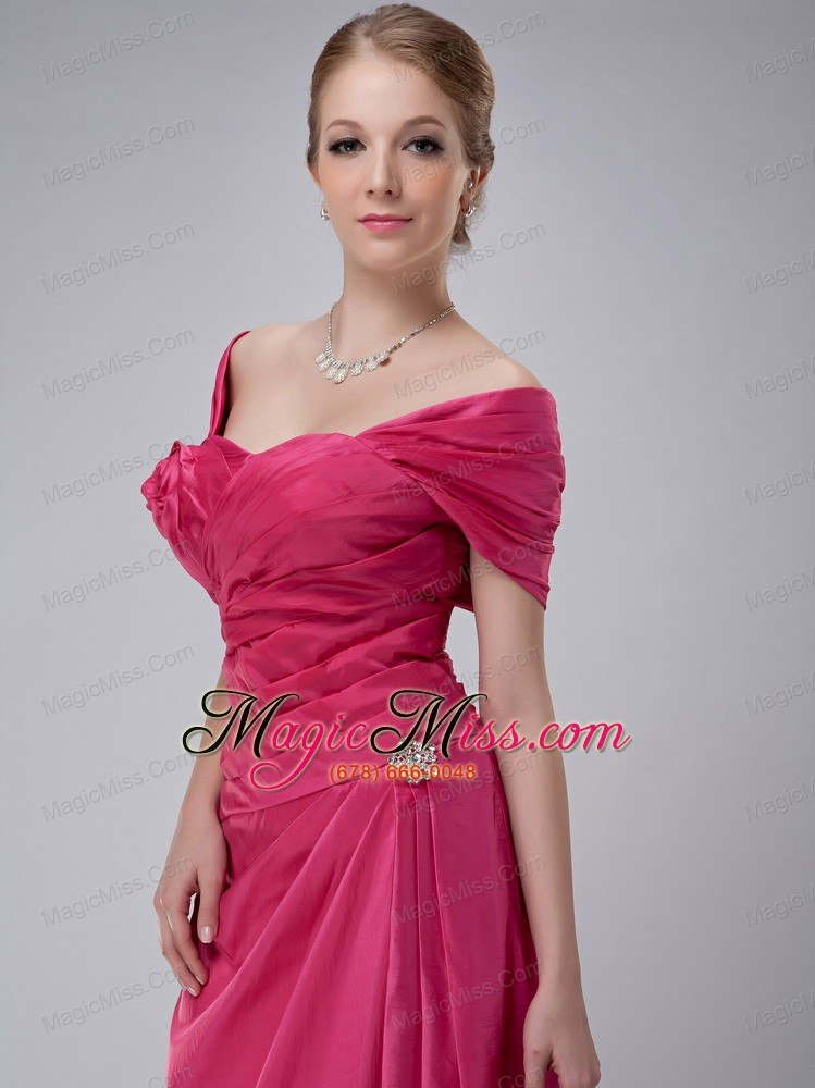 wholesale rose pink column off the shoulder ankle-length taffeta ruch mother of the bride dress